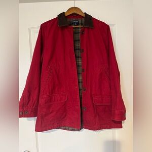 Lands’ End Red Barn Coat Women’s Field Jacket Corduroy Collar Plaid L